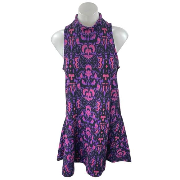 Free People Amelia Purple Wool Aztec Knit Sleeveless Mock Neck Mini Tank Dress S - Picture 1 of 5